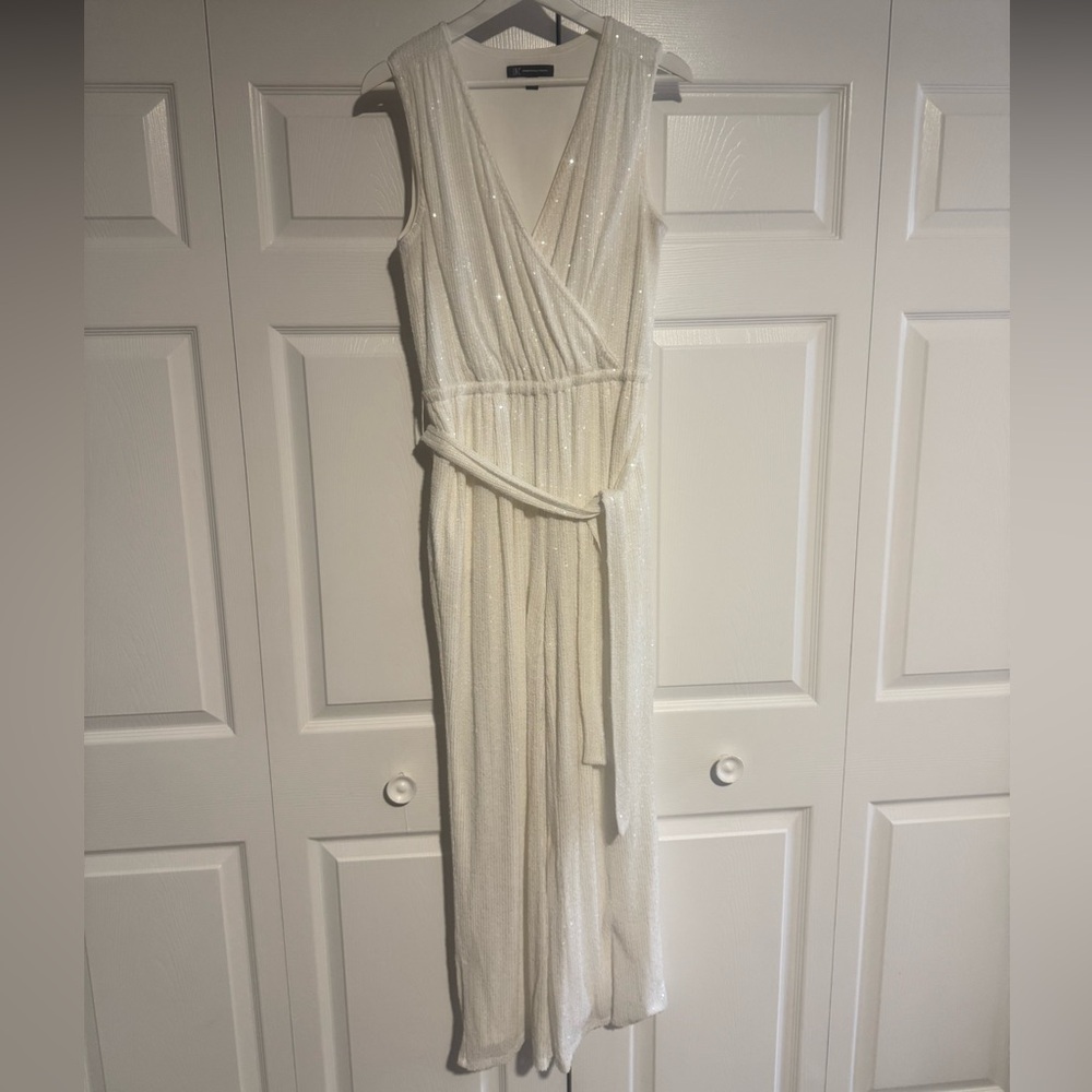 INC International Concepts Shimmering White Sequin Jumpsuit